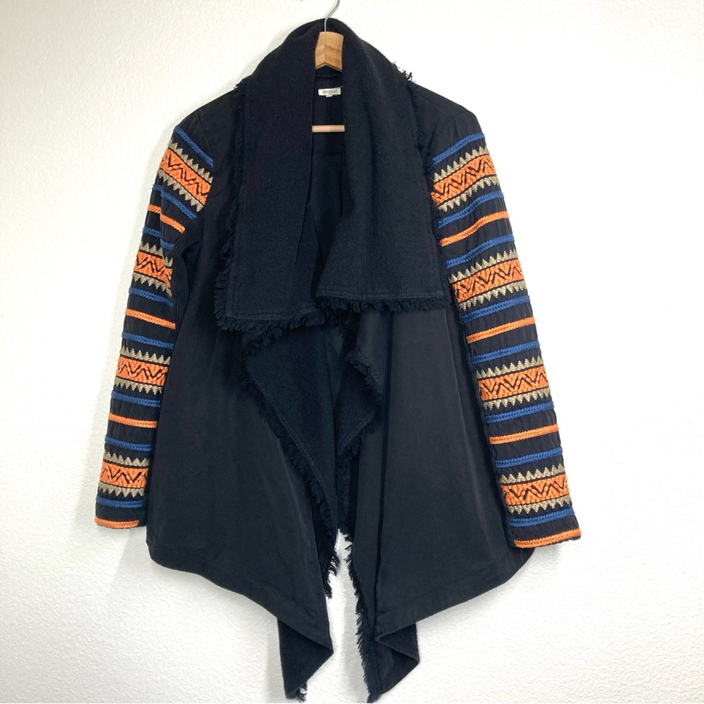 Rip Curl Ritual Jacket Y2K Embroidered Sleeves Boho Drape Jacket Medium Black